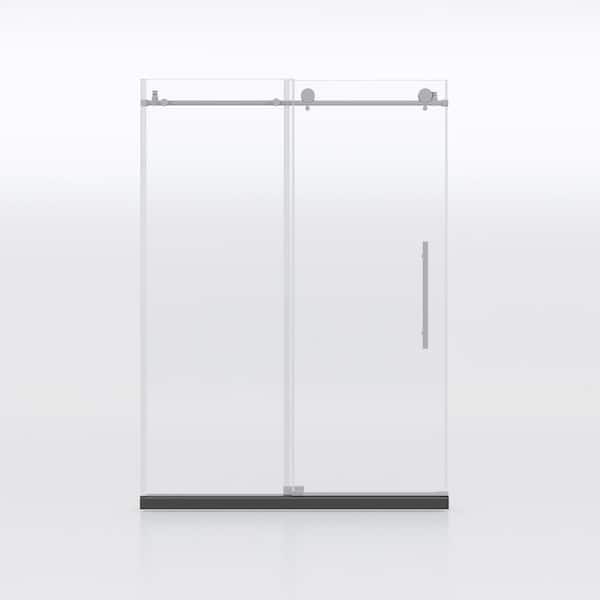 Unbranded 60 in. W x 76 in. H Sliding Frameless Shower Door in Nickel Finish with Clear Glass