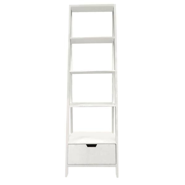 White Wood 4 Shelf Ladder Bookcase With, White Wood 5 Shelf Ladder Bookcase