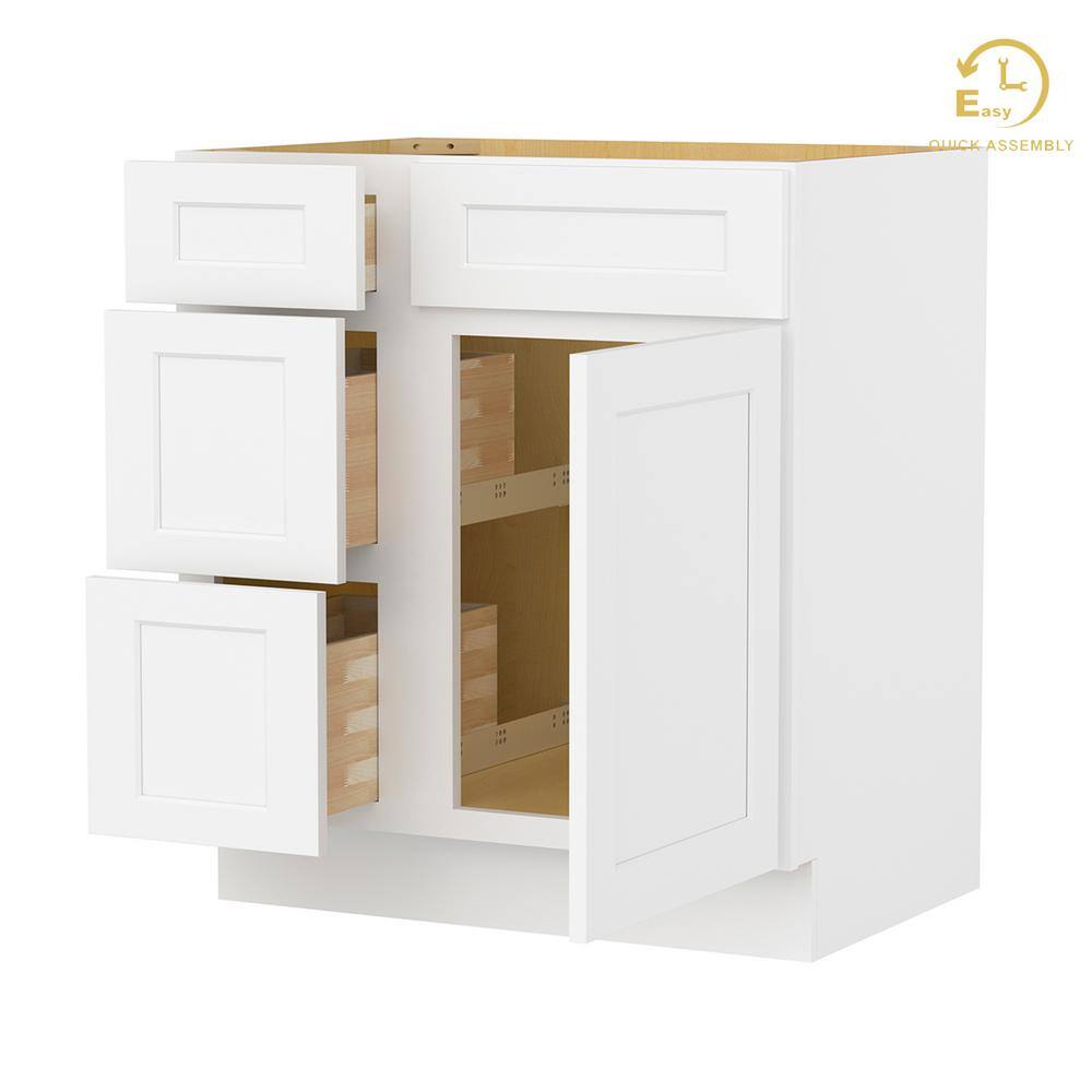 Shaker White Solid Wood Freestanding Vanity Cabinet with Left Drawers