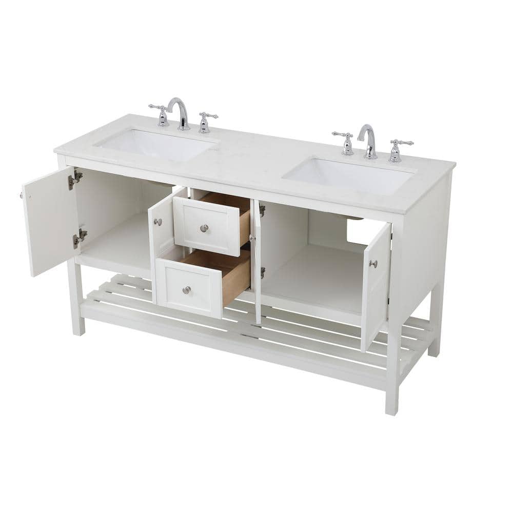 Theo 60" White MDF Bathroom Vanity with Calacatta Marble Top
