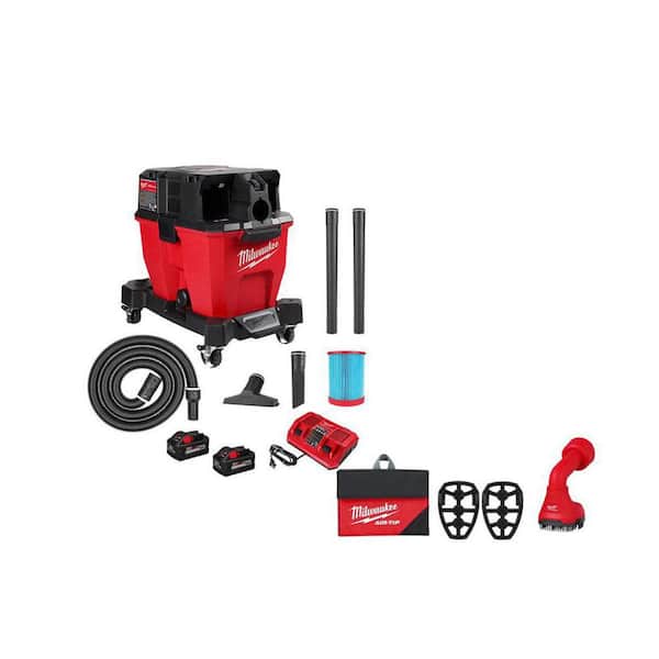 Milwaukee M18 FUEL 9 Gal. Cordless Dual-Battery Wet/Dry Shop Vacuum Kit w/AIR-TIP 1-1/4 in. - 2-1/2 in. Swiveling Palm Brush Tool