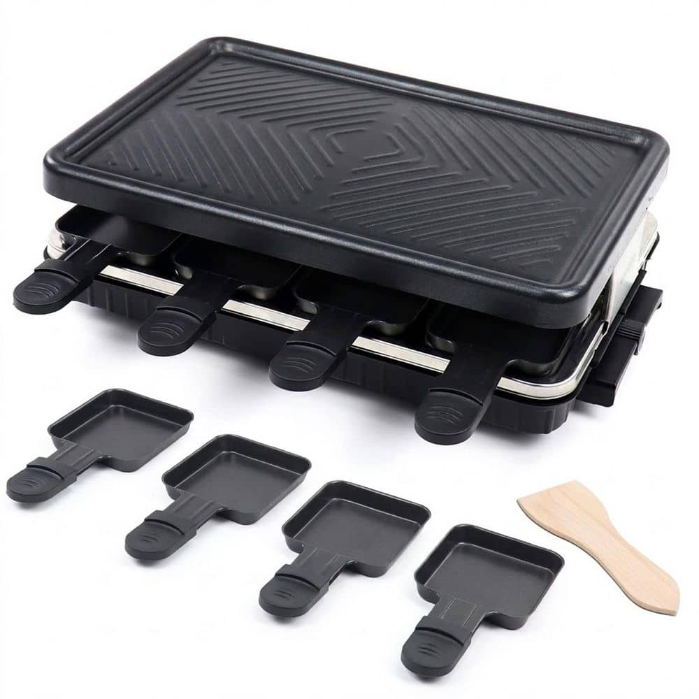 LAIFUCAM 8-Piece Black Nonstick Electric Raclette Grill Set with 8