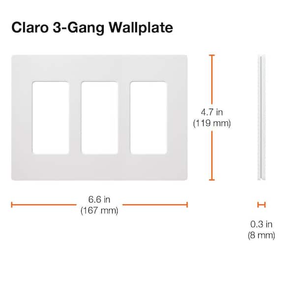 LUTRON CW-3-BL Wallplate,3-Gang,Decora,Black 