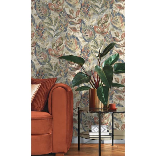Walls Republic Beige Aralia Leaves Metallic Textured Botanical Wallpaper with Non-Woven Material Covered 57 Sq. ft Double Roll