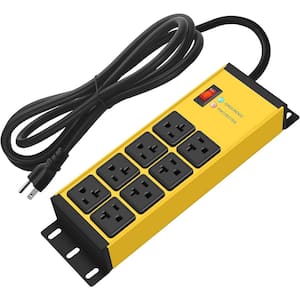 Magnetic Power Strip Surge Protector 20Amp, 12 Gauge Extension-Outlets Wall Mount 8 Plug Metal Power Strip. 6FT, Yellow