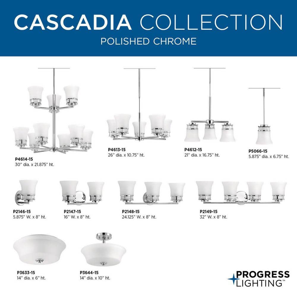 Cascadia 2-Light Polished Chrome Bath Vanity with Etched Glass Shades