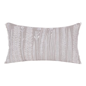 Odyssey Hand-Woven Natural/Cream Floral Linen 16 in. x 24 in. Throw Pillow