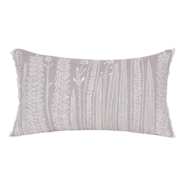 LR Home Odyssey Hand-Woven Natural/Cream Floral Linen 16 in. x 24 in. Throw Pillow