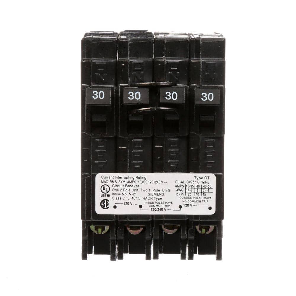 2台セット Siemens 30 Amp Double-Pole and (2) 30 Amp Single-Pole Type QT Quad