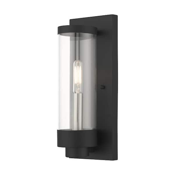 AVIANCE LIGHTING Cavanaugh 12 in. 1-Light Textured Black Outdoor Hardwired ADA Wall Lantern Sconce with No Bulbs Included