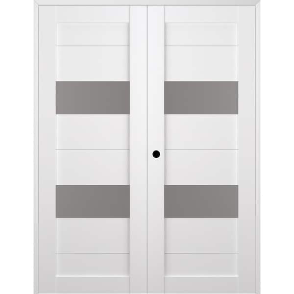 Belldinni Berta 48 in. x 80 in. Right Hand Active 2-Lite Frosted Glass Bianco Noble Wood Composite Double Prehung French Door