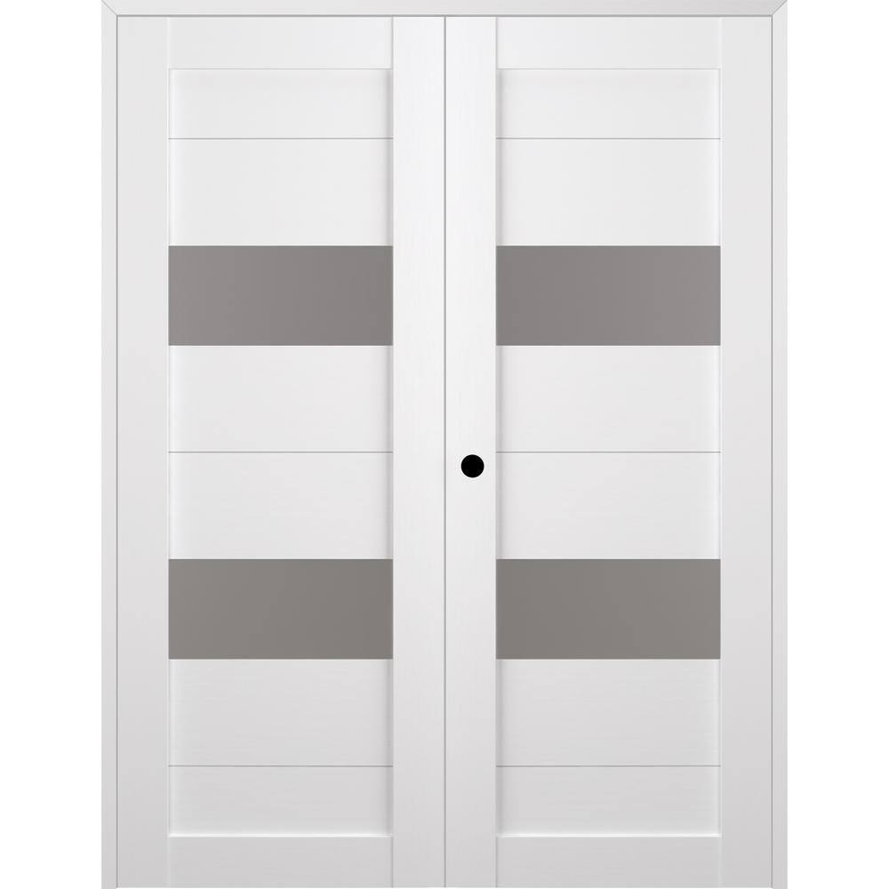 Bianco Noble Frosted Glass and Pine Composite Double French Door