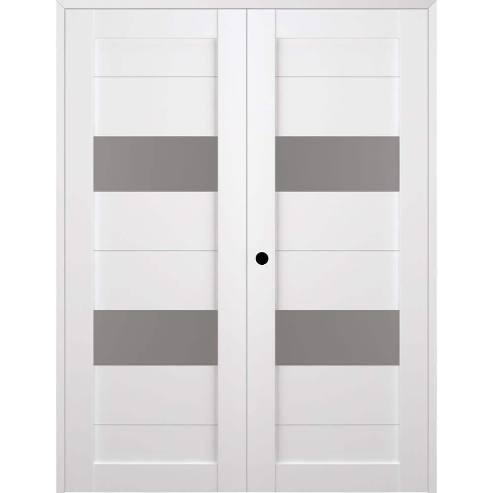 Berta 72 in. x 80 in. Right Hand Active 2-Lite Frosted Glass Bianco Noble Wood Composite Double Prehung French Door price history on PriceWatchPro