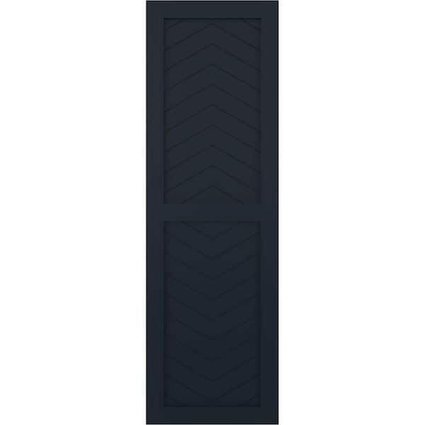Ekena Millwork 12 in. x 65 in. Flat Panel True Fit PVC Two Panel Chevron Modern Style Fixed Mount Shutters Pair in Starless Night Blue
