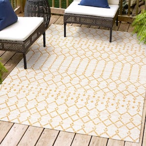 Ourika Moroccan Geometric Textured Weave Cream/Yellow 8 ft. x 10 ft. Indoor/Outdoor Area Rug