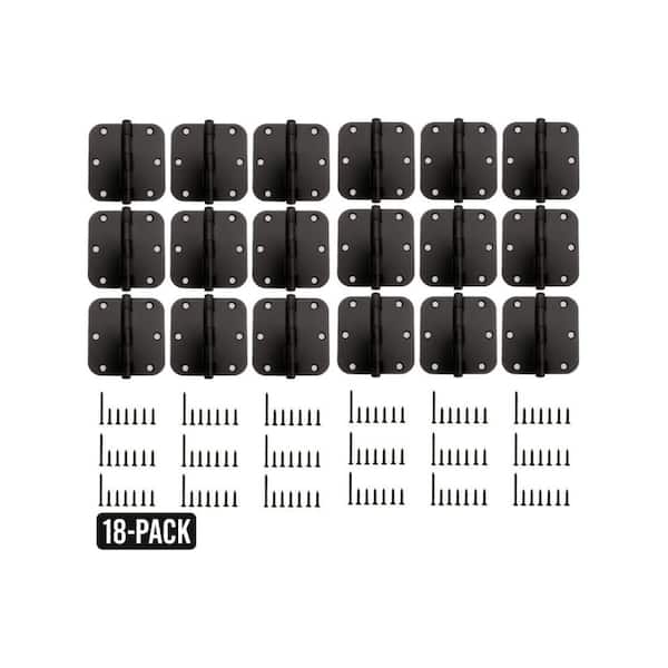 18-Pack 3-1/2 in. x 5/8 in. Radius Matte Black Butt Door Hinge