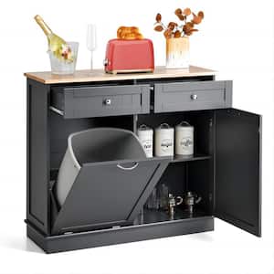 39.5 in. W x 14 in. D x 35.5 in. H in Gray Wood Assemble Kitchen Cabinet Single Trash Can Holder and Adjustable Shelf