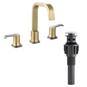 8 in. Widespread Double Handle BathroomFaucet with Pop-Up Drain 3-Hole BrassBathroom BasinTaps in BrushedGold and Gray