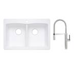 Diamond Dual-Mount Granite Composite 33 in. 50/50 1-Hole Double Bowl Kitchen Sink w/ Pull Down Faucet in Polished Chrome