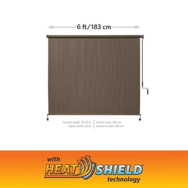 Coolaroo Chocolate Cordless 95% UV Block Fade Resistant Fabric with HeatShield Exterior Roller Shade 72 in. W x 84 in. L