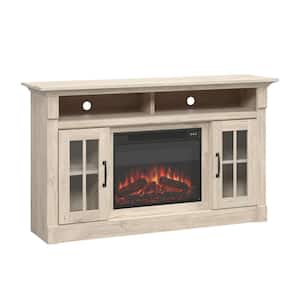60 in. Chalk Oak TV Stand with Framed Glass Doors Fits TV's up to 65 in. with Fireplace Insert