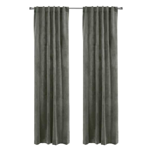 THERMALOGIC Seren Dark Grey Polyester Velvet 50 in. W x 63 in. L Dual Header Indoor Room Darkening Curtain (Single Panel)
