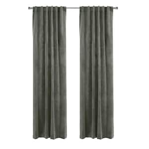 Seren Dark Grey Polyester Velvet 50 in. W x 108 in. L Dual Header Indoor Room Darkening Curtain (Single Panel)