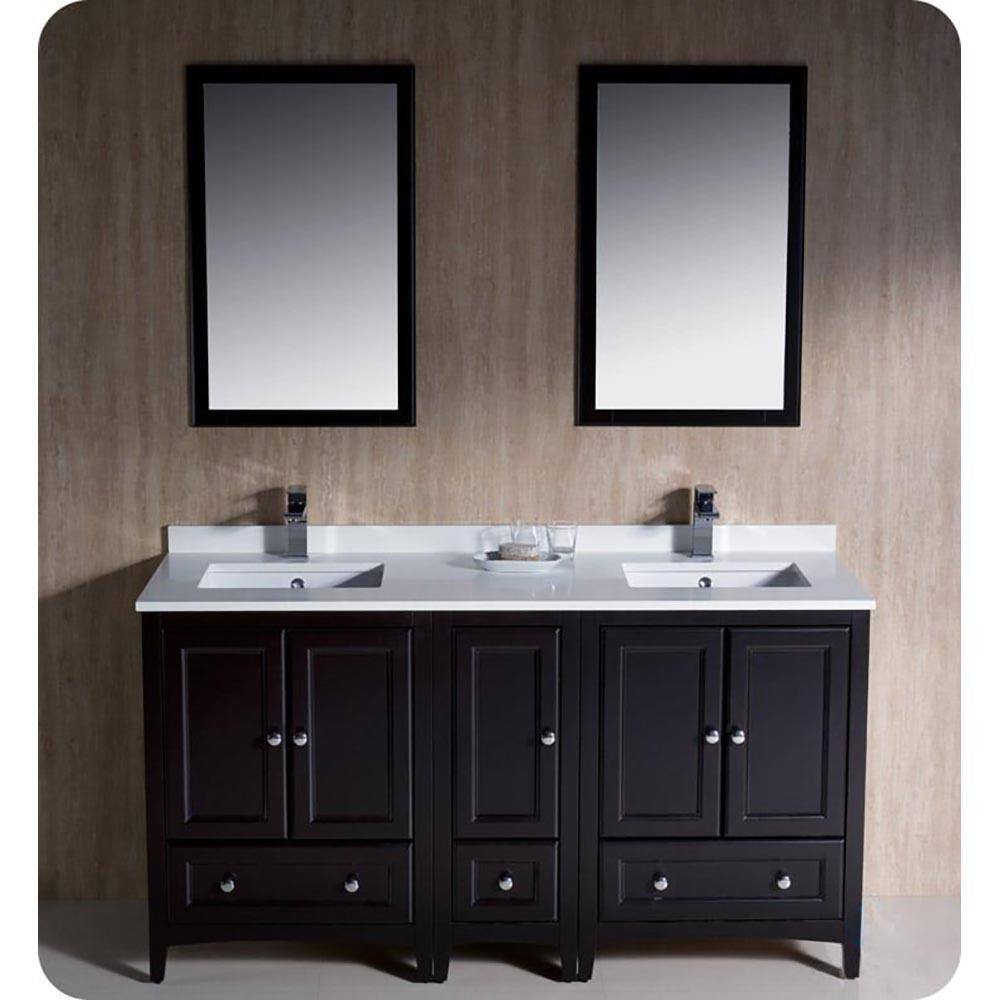 Espresso 60" Double Freestanding Engineered Wood Vanity Base