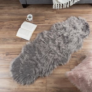 Gray 2 ft. W x 5 ft. L Faux Sheepskin Fur Area Rug