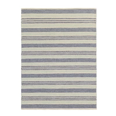 10 Ft Wool Cotton Striped Area Rug, Beige Striped Rug