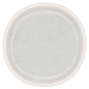 Easy Care Light Blue/Ivory 6 ft. x 6 ft. Machine Washable Border Solid Color Round Area Rug