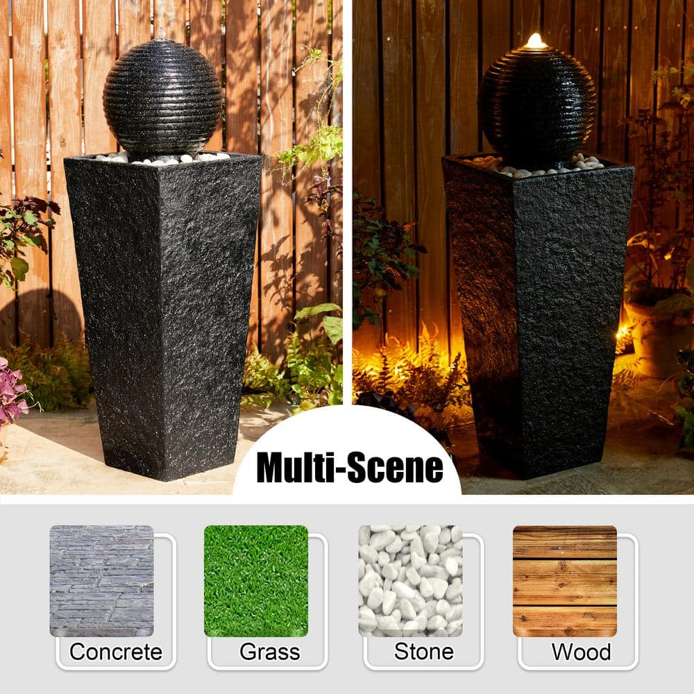 Modern Gray Polyresin Pedestal Fountain with LED Light
