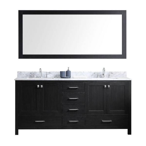 Virtu USA Caroline Premium 72 in. W Bath Vanity in Zebra Gray with Marble Vanity Top in White with Square Basin and Mirror