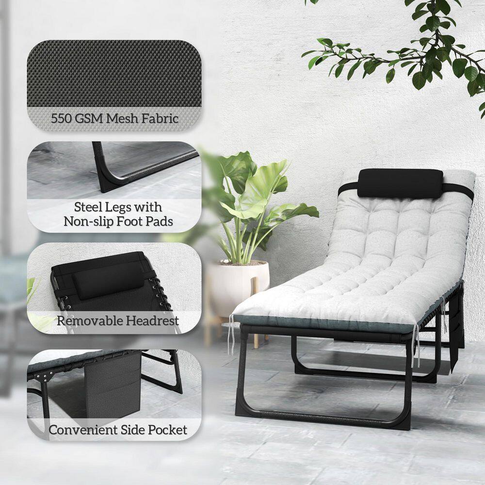 Black and Gray Cushioned Folding Outdoor Chaise Lounge Set