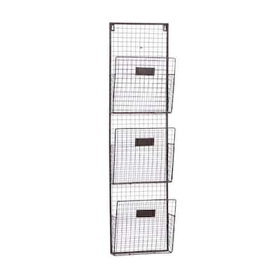 Black Wall Mounted Magazine Rack Holder with Suspended Baskets and Label Slots