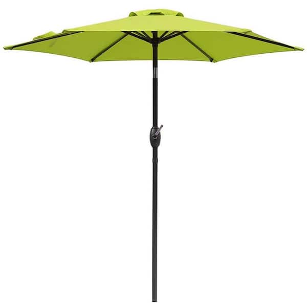 SUNVIVI 7.5 ft. Market Patio Umbrella with Push Button Tilt, Crank and 6 Sturdy Aluminum Ribs in Lemon Green