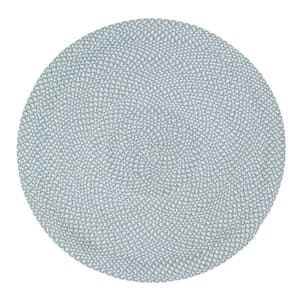 Farmhouse Braided Teal 4 ft. Round Checkered Cotton/Polyester Area Rug