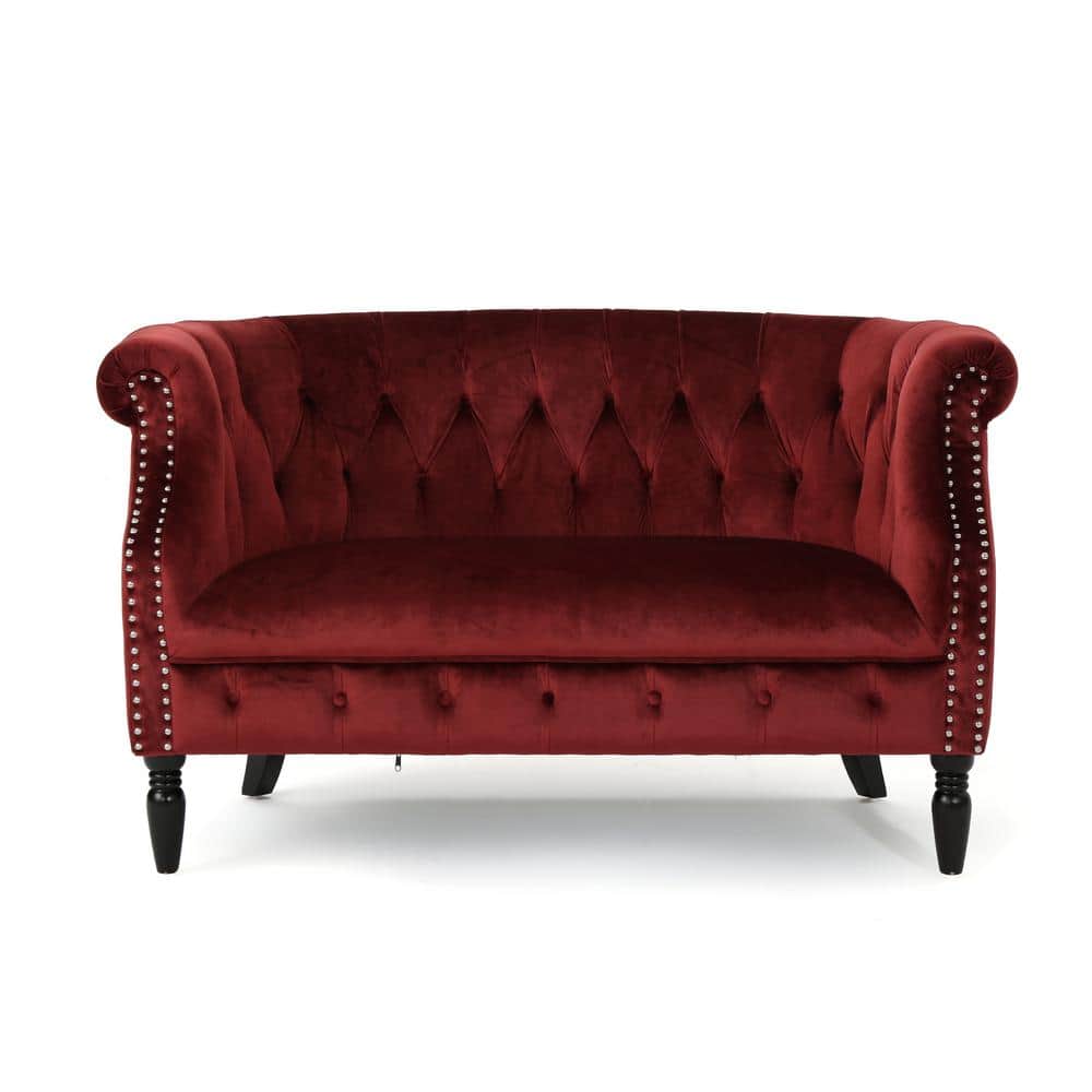 Milani 52 in. Garnet/Dark Brown Velvet 3-Seat Loveseat