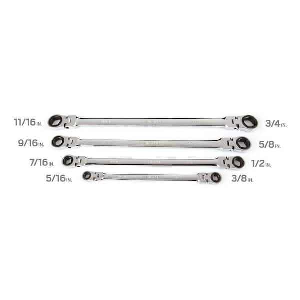 5/16-Inch 3/4-Inch Inch TEKTON WRN76062 Flex-Head Ratcheting Box End Wrench Set with Store and Go Keeper 4-Piece