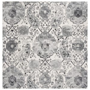 Madison Cream/Silver 12 ft. x 12 ft. Medallion Floral Square Area Rug
