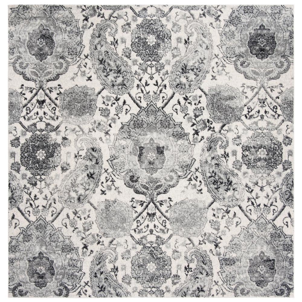 SAFAVIEH Madison Cream/Silver 7 ft. x 7 ft. Square Border Area Rug ...