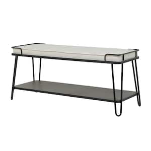 Black Single Shelf Bench with White Upholstered Seat 21 in. X 49 in. X 16 in.