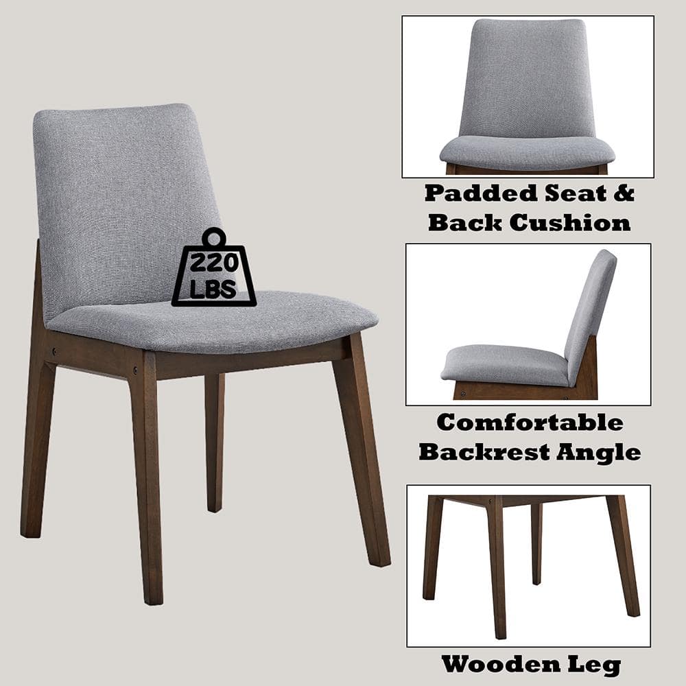 Gray Upholstered Side Chair with Walnut Wood Frame