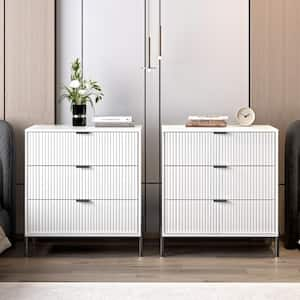 Modern Accent Off-White 3-Drawers 28 in. W Nightstand with Stylish Black Metal Handle (Set of 2)