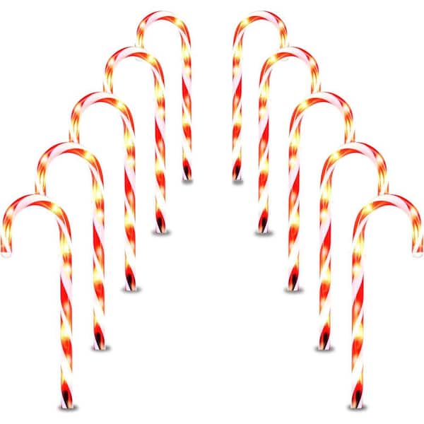 12 Piece Candy Cane Christmas Pathway Lights, 12 in. Christmas Stakes Lights