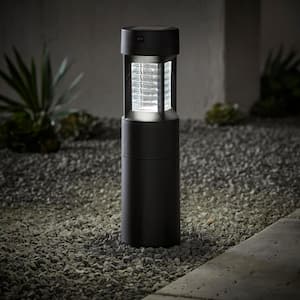 Limestone Silver Motion Sensing Integrated LED Outdoor Solar Bollard Light with Adjustable Height (2-Pack)