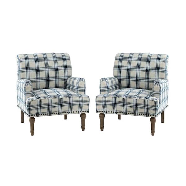 JAYDEN CREATION Belluno Navy Armchair with Turned Legs Set of 2