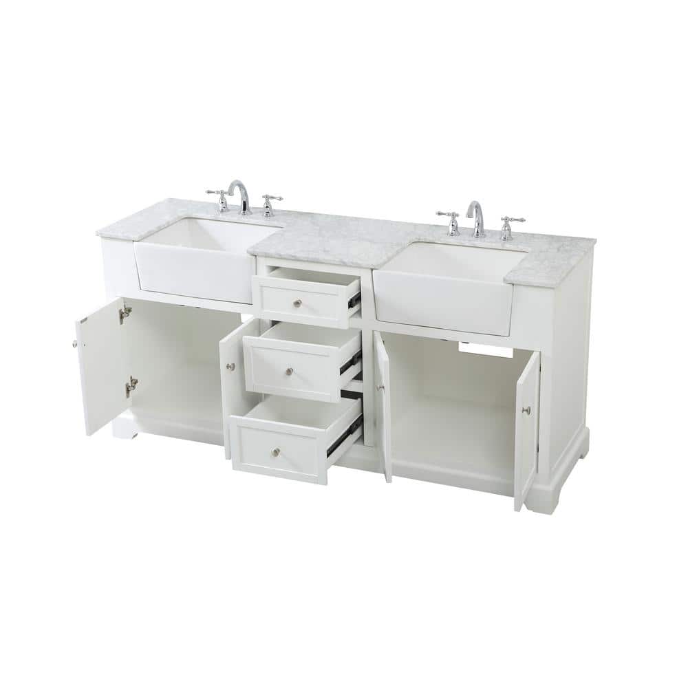 Franklin 72" White Double Bathroom Vanity with Carrara Marble Top