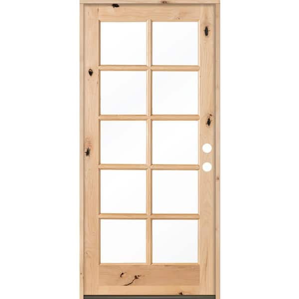 French 30 in. x 80 in. Knotty Alder Left-Hand/Inswing 10-Lite Clear Glass BEHR Amaretto Stain Wood Prehung Front Door
