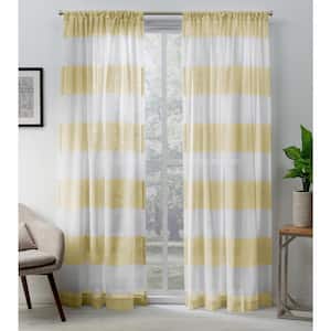Darma Yellow Stripe Sheer Rod Pocket Curtain, 50 in. W x 84 in. L (Set of 2)